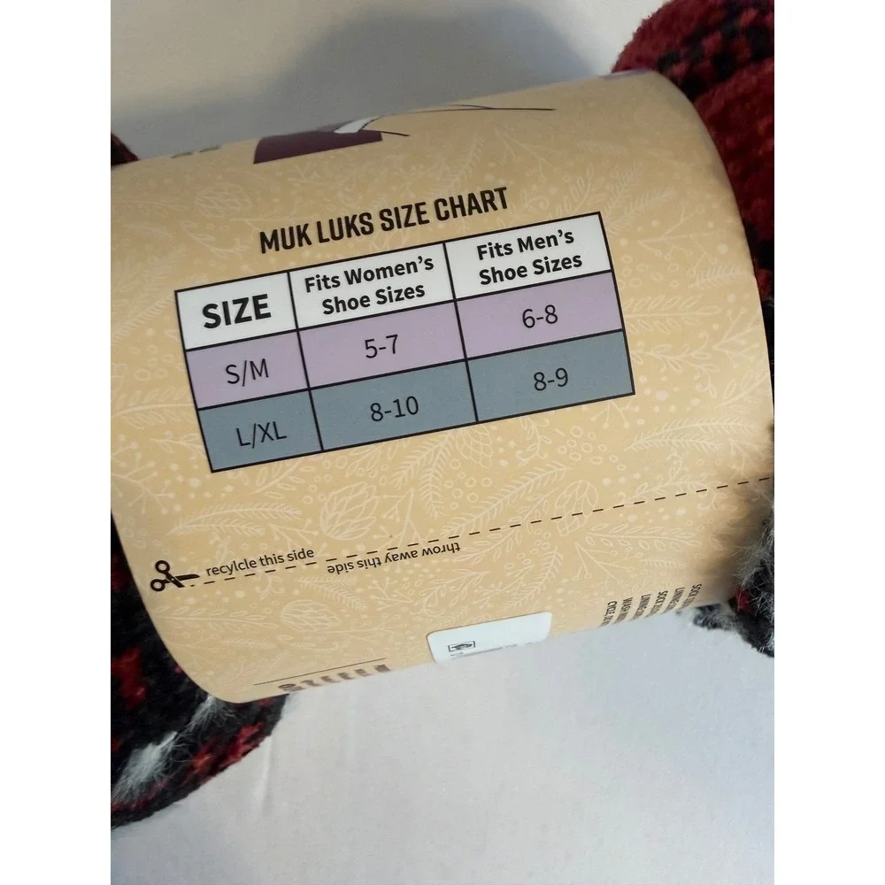 Muk Luks Cabin Socks 2 Pack Red Buffalo Plaid Snowflake Faux Fur Lined S/M
